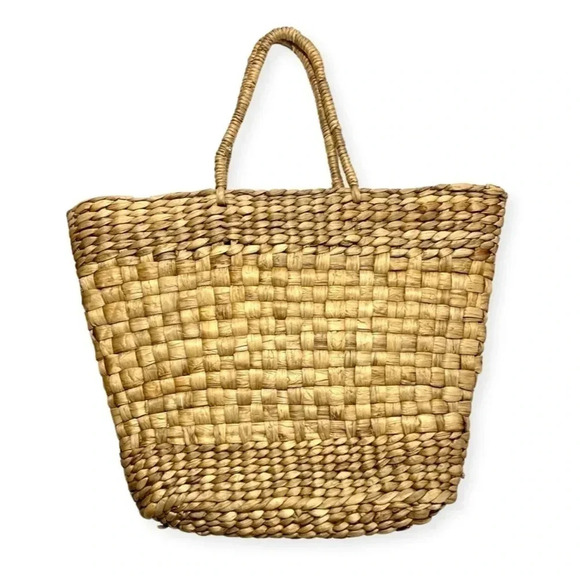 NEW Large Straw Floral Embroidered Coastal Tote Bag - Picture 4 of 4